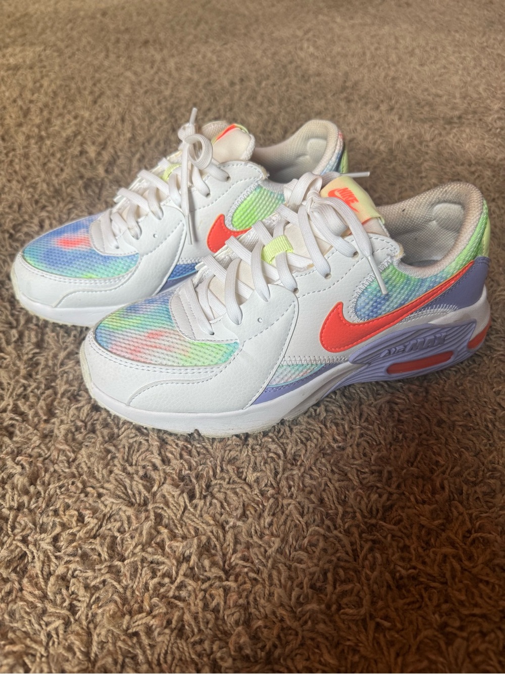 Nike Air Max Casual Sneakers - White with Neon Tie-Dye Accents